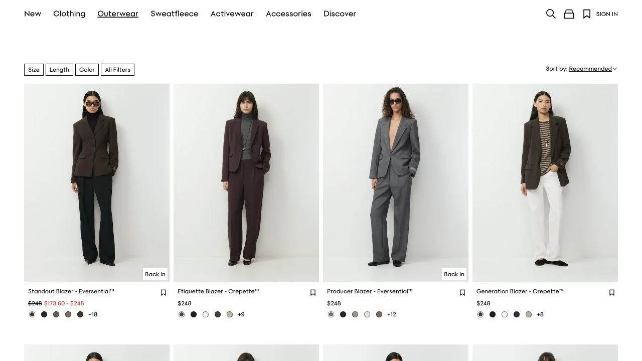 Real Aritzia blazer product grid