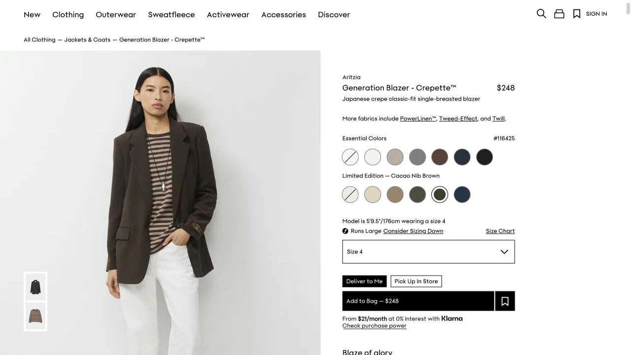 Generation Blazer with size 4 selected
